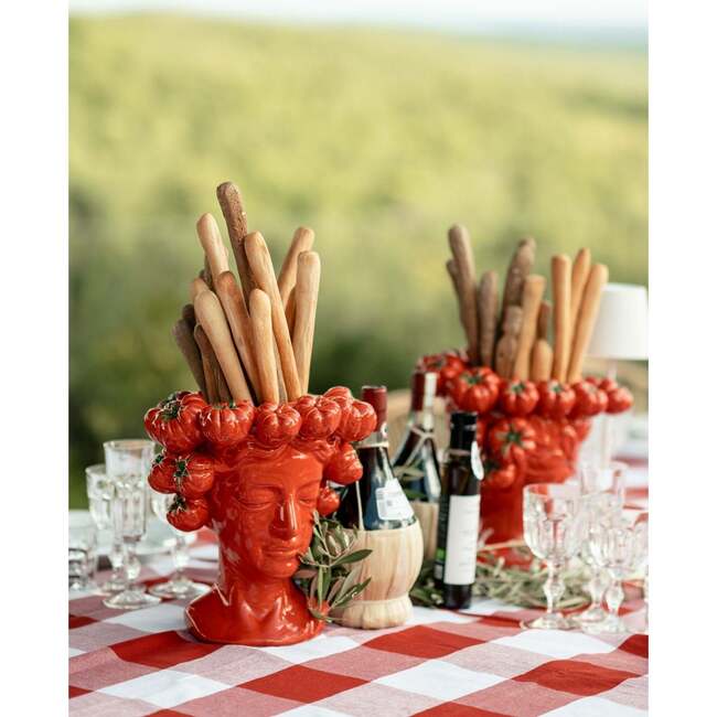 Giardino Reversible Scalloped Tablecloth in Red/Pink
