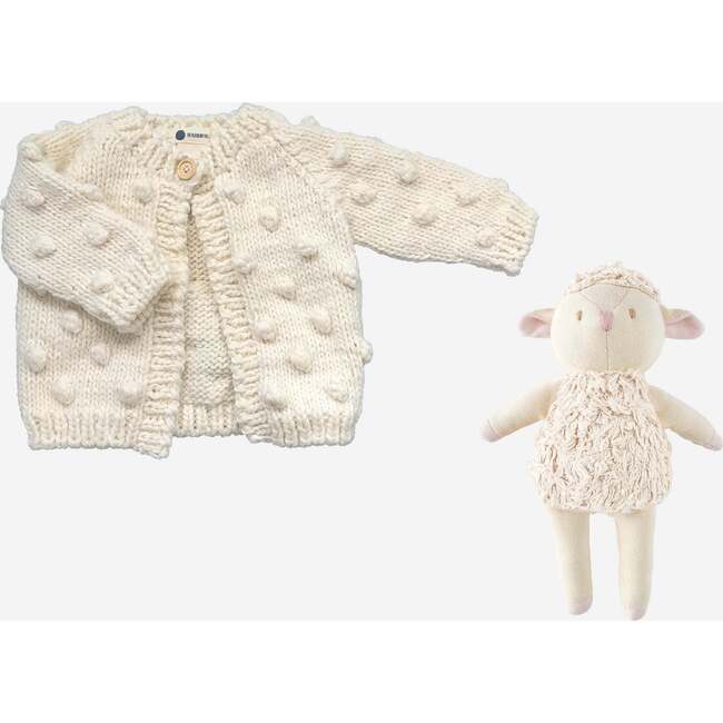 Popcorn Cardigan, Cream and Lamb Plush Set