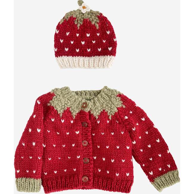 Strawberry Cardigan and Hat Set, Red