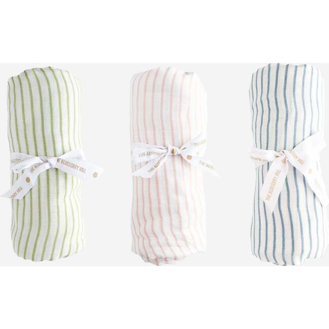 Swaddle Stripe Set, Blue, Pink, and Green