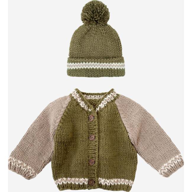 Varsity Cardigan and Hat Set, Moss
