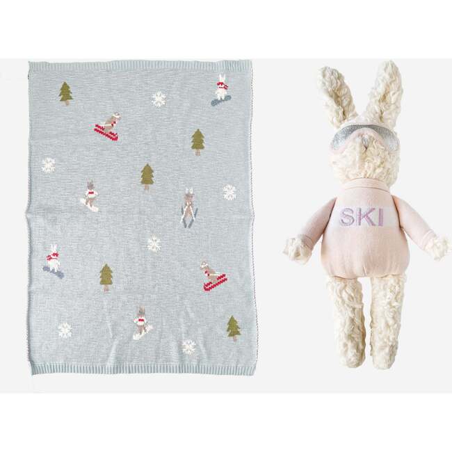 Ski Blanket and Ski Bunny Plush Set