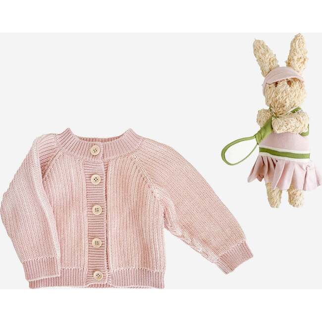 Pink Brioche Cardigan and Pickleball Bunny Plush Set