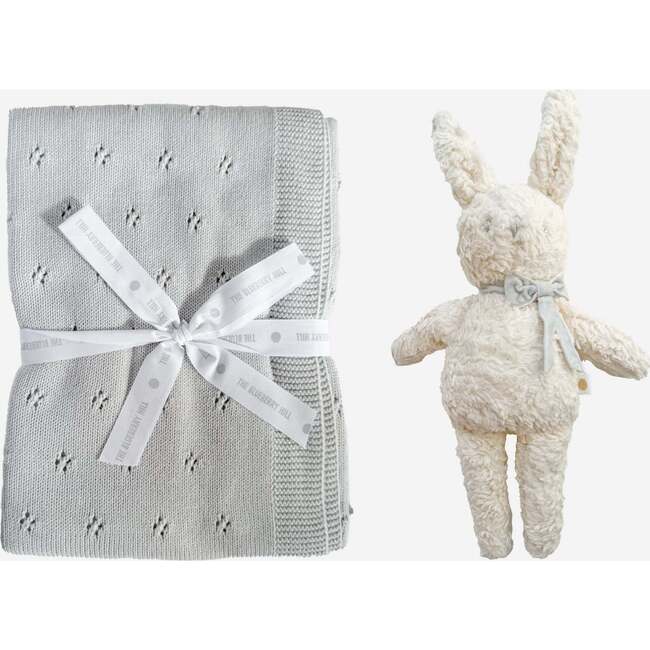 Pique Blanket and Charlie Bunny Plush Set, Grey