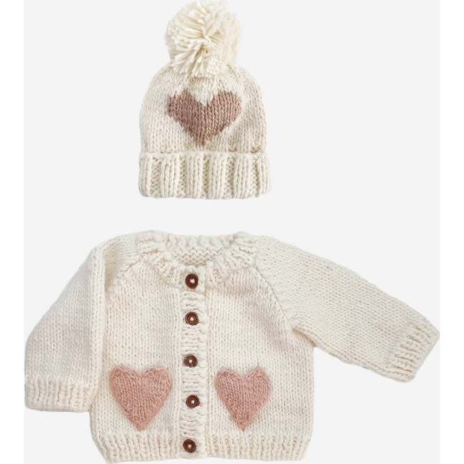 Heart Cardigan and Hat Set, Blush