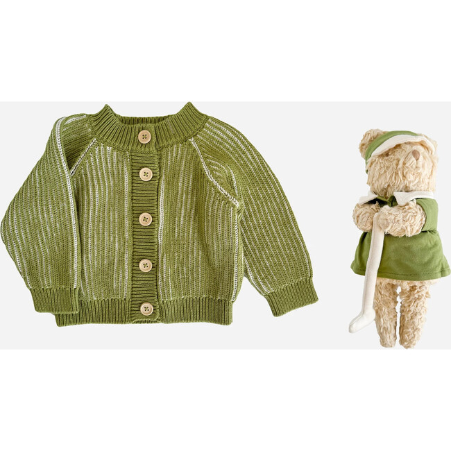 Green Brioche Cardigan and Golf Bear Plush Set