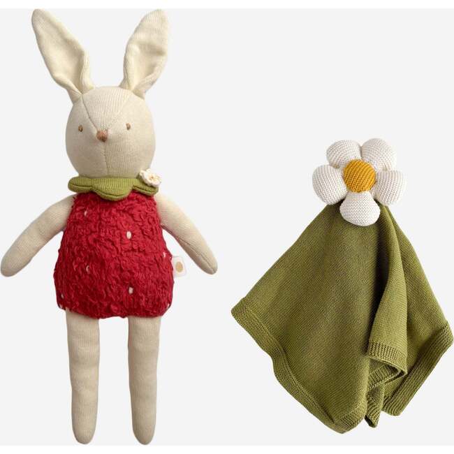 Bailey Strawberry Bunny Plush and Flower Lovey Set