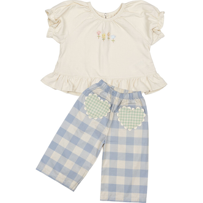 Heart Pocket Pant Set, Blue Gingham