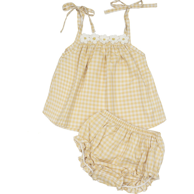 Crochet Daisy Set, Yellow Gingham
