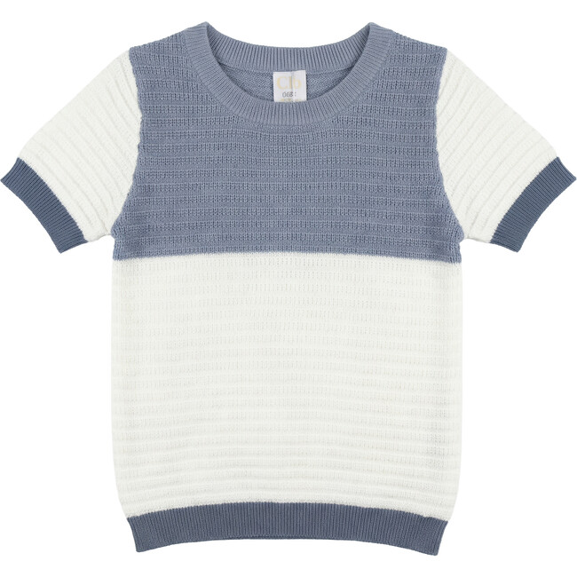 Mutli Textured Contrast Knit Sweater Blue Grey