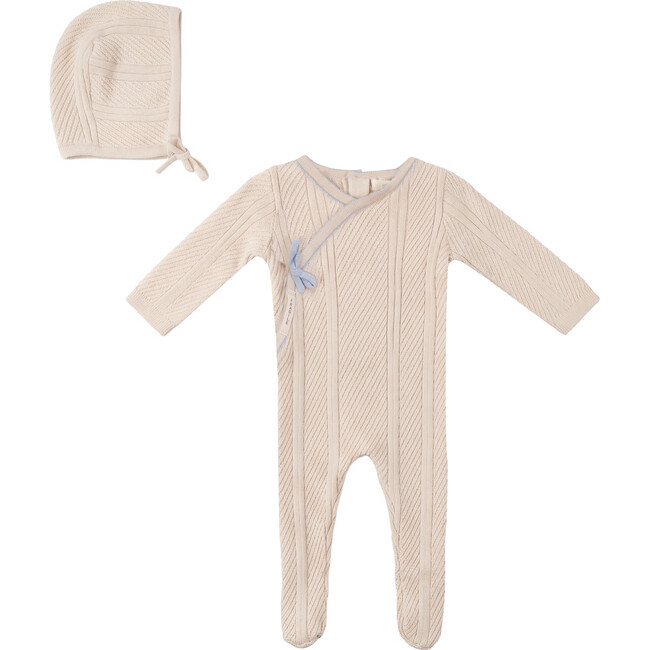 Lace Textured Knit Onesie Natural/Blue