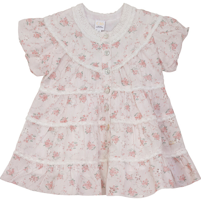 Girls Woven Dress With Lace Pink