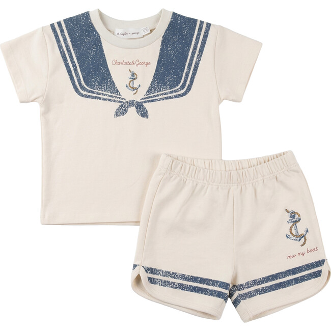 Sailor Collar Printed Set Cream