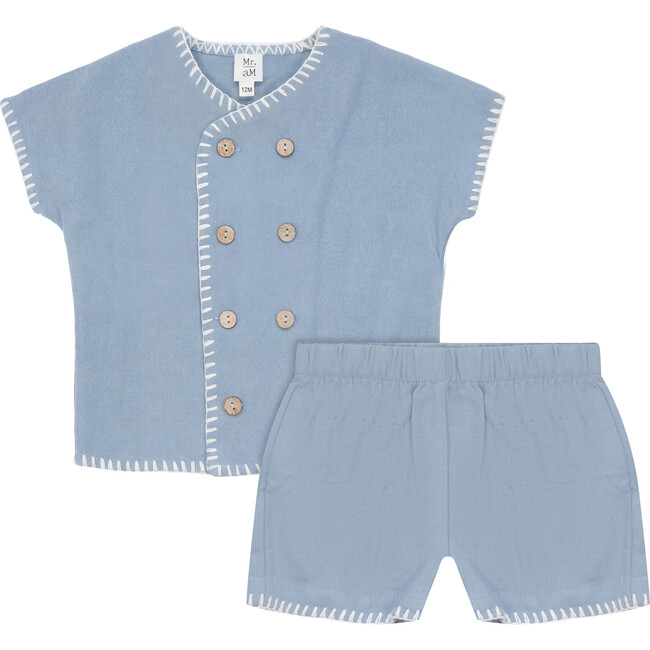 Double Breasted shirt and Shorts Set Blue