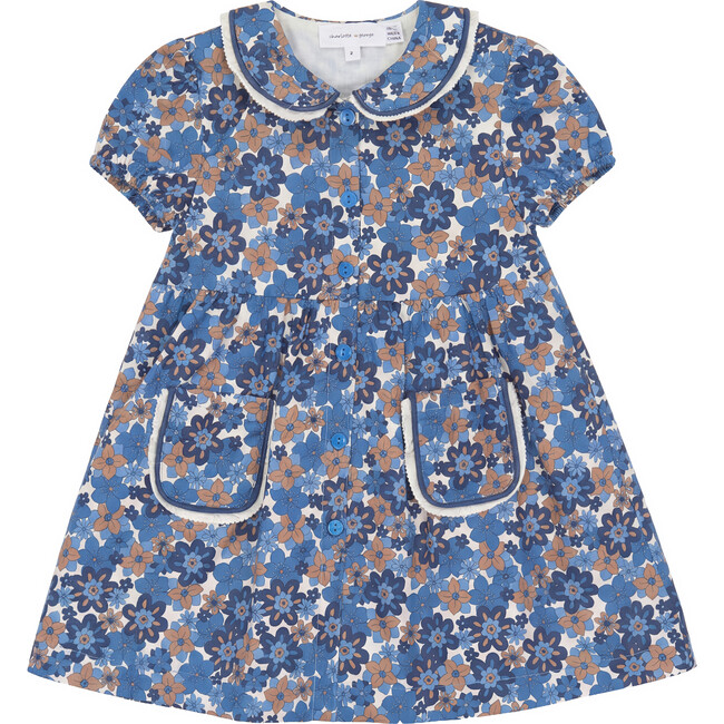 Contrast Ruffle Trim Dress Dark Blue