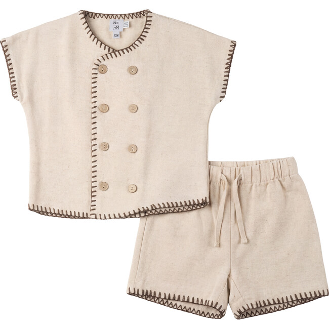 Double Breasted shirt and Shorts Set Beige
