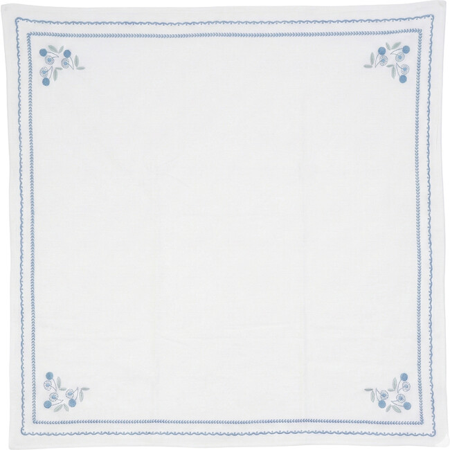 Cherry Embroidered Blanket White/Blue