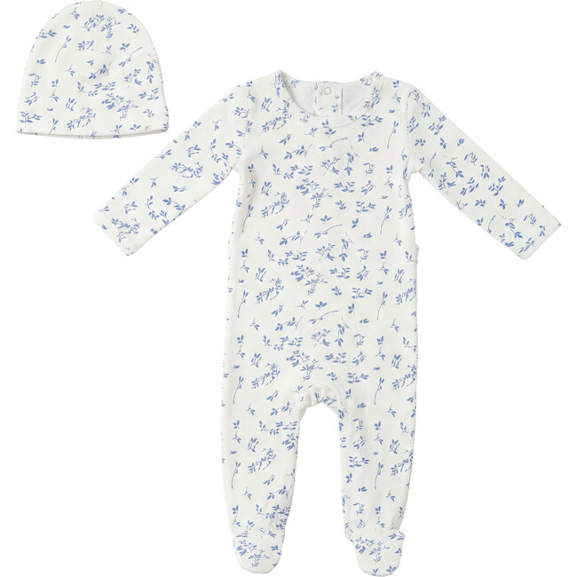 Leaves Print Onesie Powder/Navy