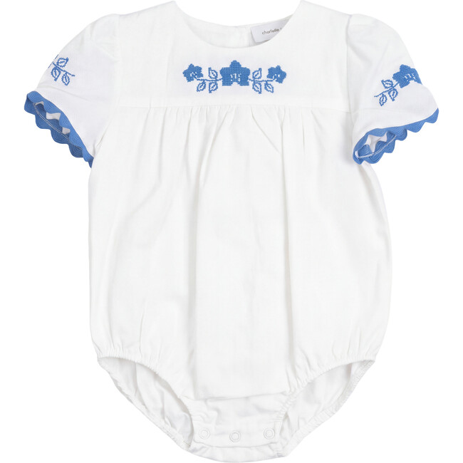 Criss Cross Flower Embroidered Bubble White