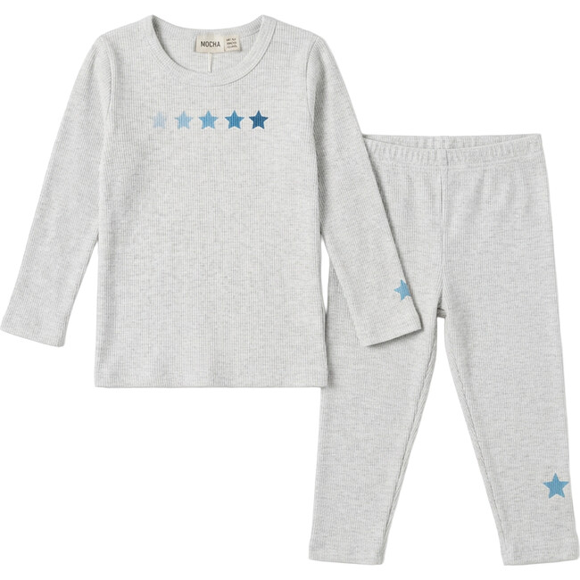 Stars Print 2 Piece Set Light Grey Mix/Blue