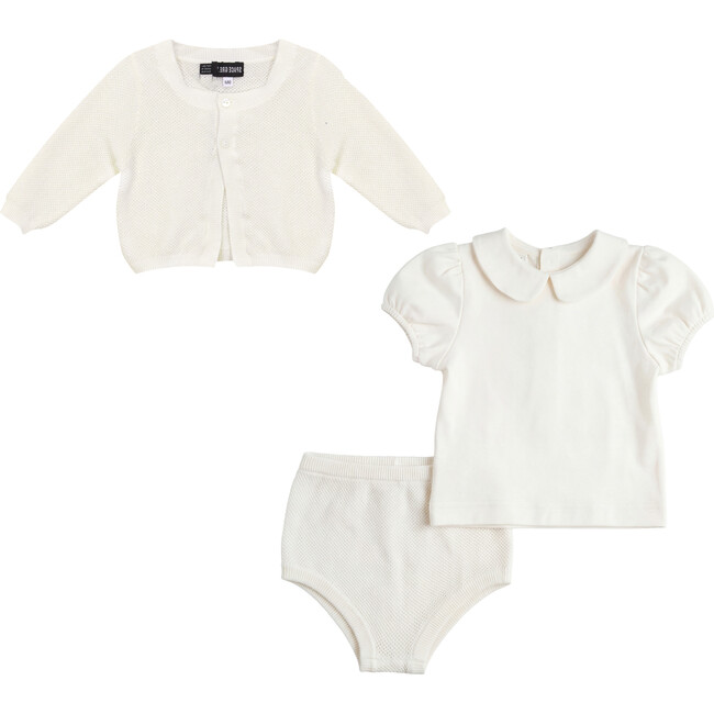 Textured Knit Shorts Set Ivory