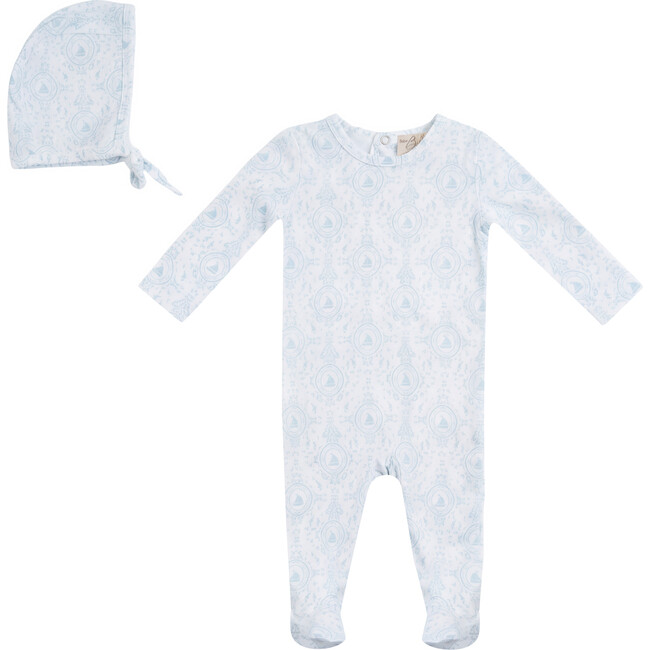 Boat/ Floral Print Onesie White/Sky