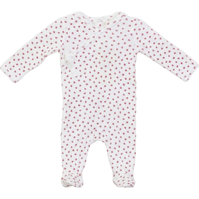 Pointelle Flower Print Onesie White/Red