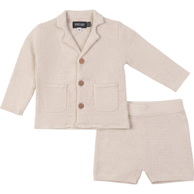 Textured Knit Blazer and Shorts Set Dark Almond
