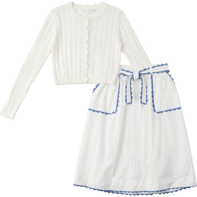 Contrast Trim Skirt Set White