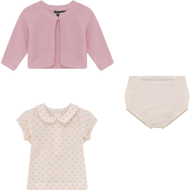Textured Printed Set Cream/Pink
