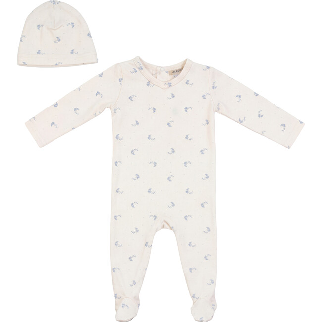 Cotton Floral Print Onesie Blue/Natural
