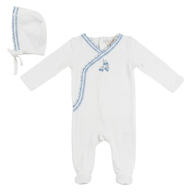 Cherry Embroidered Onesie White/Blue