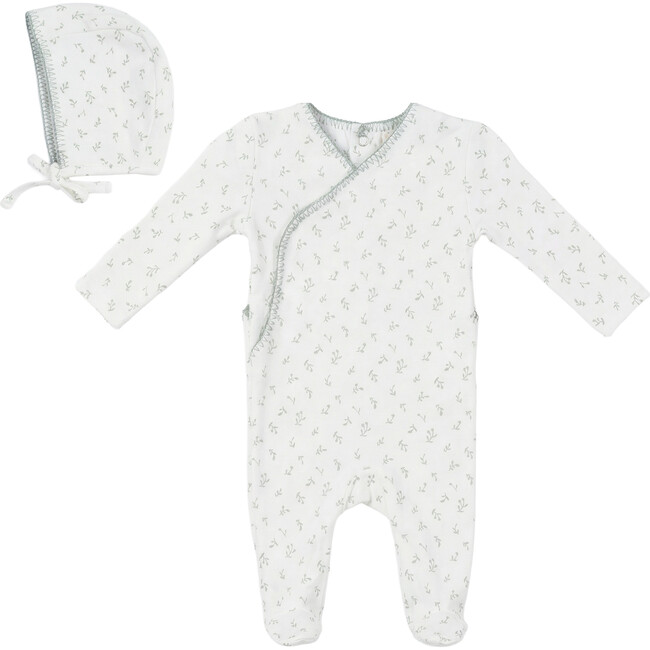 Cherry Rib Onesie with Bonnet Cream/Blue