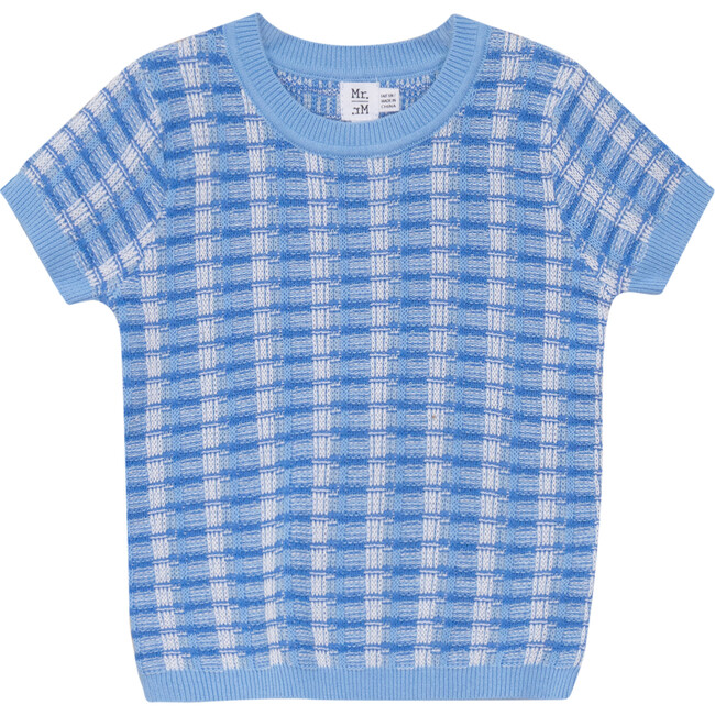 Basket Weave Short Sleeve Knit Sweater Light Blue