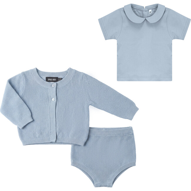 Textured Knit Shorts Set Blue