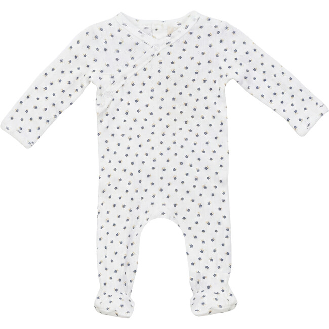 Pointelle Flower Print Onesie White/Denim