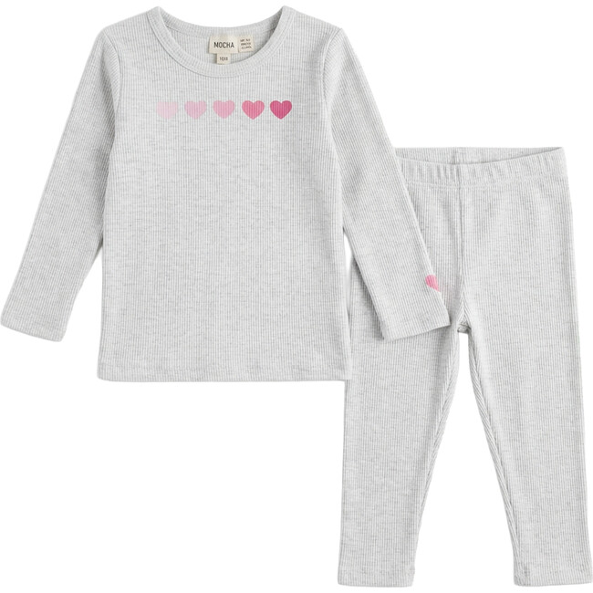 Heart Print Rib Set Light Grey Mix/Pink