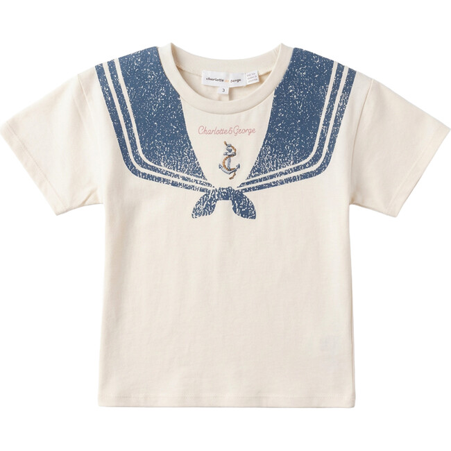 Sailor Collar Printed Tshirt Cream