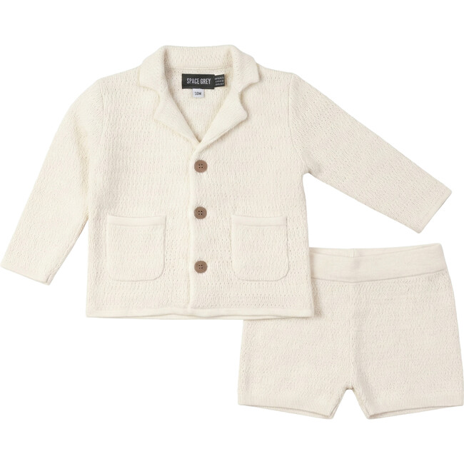 Textured Knit Blazer and Shorts Set Ivory