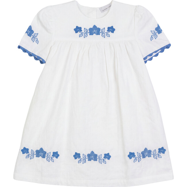 Criss Cross Flower Embroidered Dress White