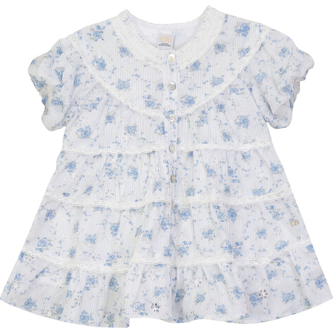 Girls Woven Dress With Lace Blue