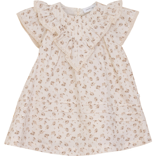 Printed V Shape Yoke Jumper Dress Cocoa