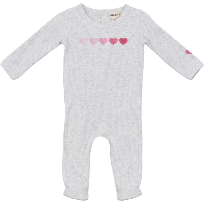 Onesie With Heart Print Light Grey Mix/Pink