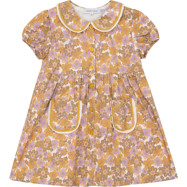 Contrast Ruffle Trim Dress Mustard