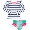 Girls Rash Guard Set, Navy Stripe Navy Stripe - Two Pieces - 1 - thumbnail