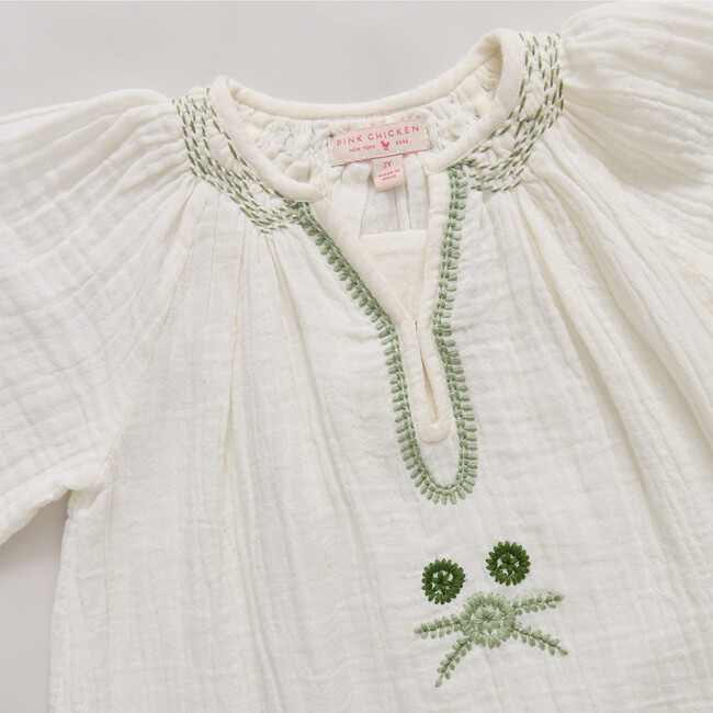Girls Ava Dress, Green Embroidery Green Embroidery