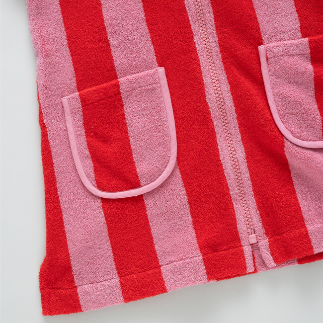 Girls Terry Coverup, Pink Red Stripe Wide Pink and Red Stripe - Cover-Ups - 3
