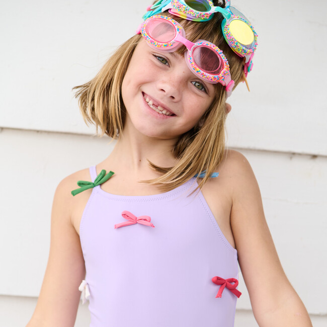 Girls Lottie Suit, Lavender Multi Bow Applique Lavender Multi Bow Applique Swim - One Pieces - 3