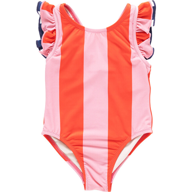 Girls Liv Suit, Pink Wide Stripe w/ Red Stripe Wide Pink and Red Stripe