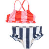 Girls Joy Bikini, Wide Pink and Red Stripe Wide Pink and Red Stripe - Two Pieces - 1 - thumbnail